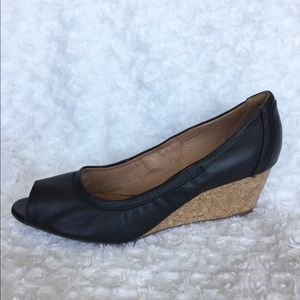 Clarks Artisan Black Peep Toe Wedge Heels